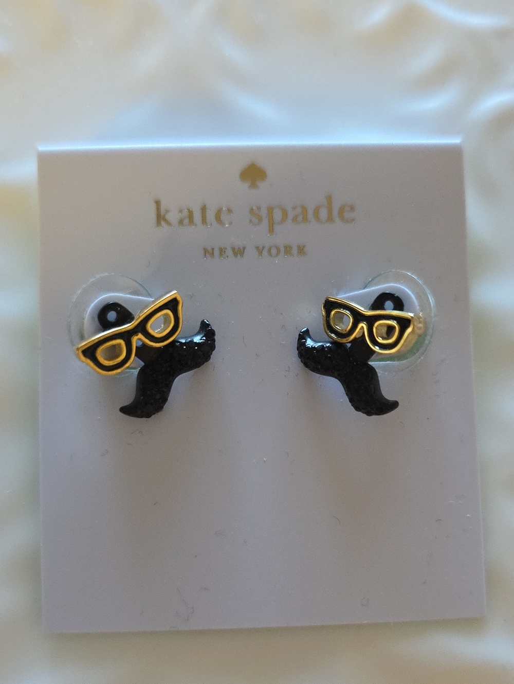 kate spade New York Black Mustache & Gold Glasses Stud Earring disguise
